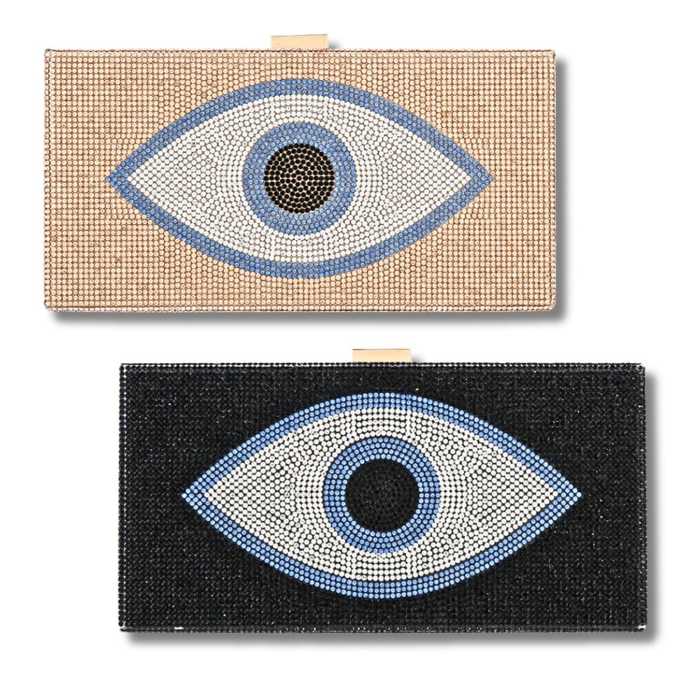 EVIL EYE PROTECTION Box Evening Clutch Bag / Crossbody Bag Black or Gold/Peach